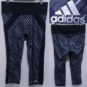 Adidas Climalite Leggings Size Large Skinny Crop Running Pants Stripe Gray Black